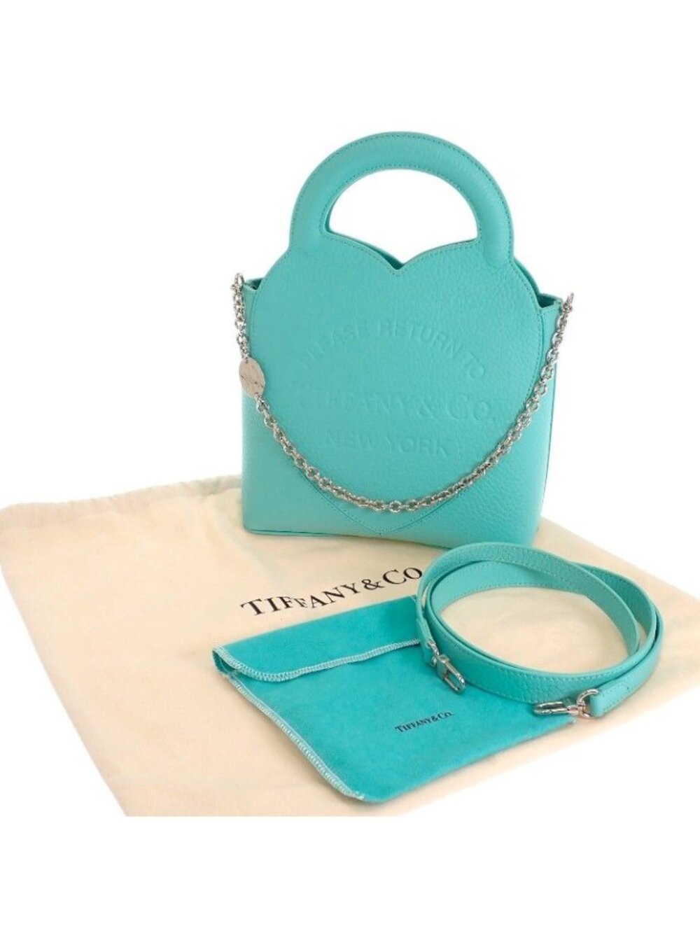 Tiffany & Co Return to Tote Bag 2-Way Hand Shoulder Leather Blue Silver